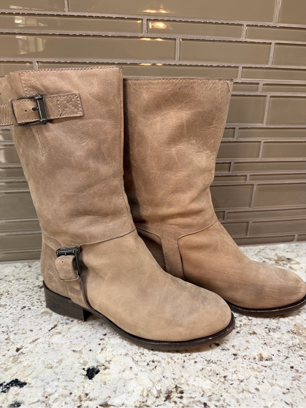 Cole Haan Mid-Calf Suede Boots in Beige